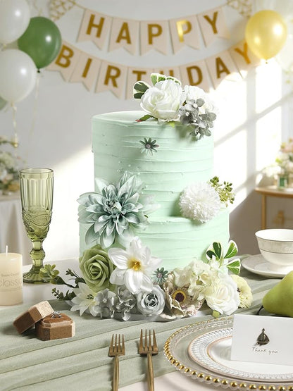Artificial Flowers Combo Forest Green Silk Fake Flower for DIY Wedding Bridal Bouquets Floral Arrangement Birthday Cake for Table Centerpieces Baby Shower Anniversary Party Home Decor