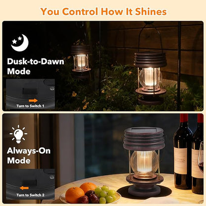 Solar Lanterns Outdoor Hanging Lights Patio Decor, Upgraded Dual Solar & USB Charging, Adjustable Light Sensor, Retro Decorative Table Lamp Waterproof, Indoor Outdoor Garden Patio Yard Decoration