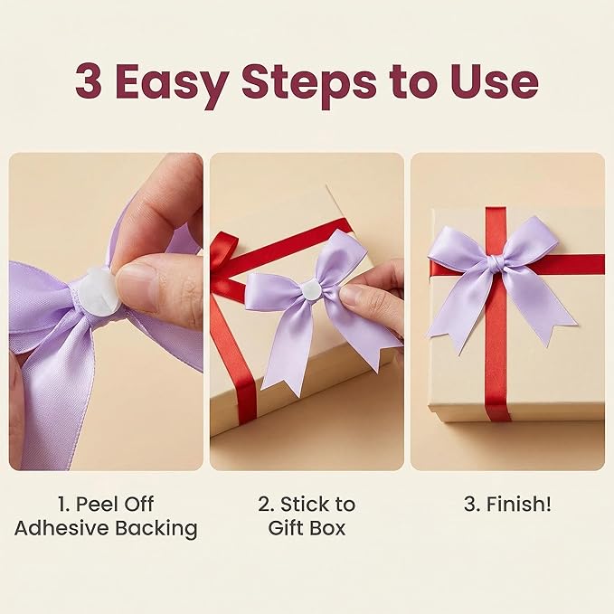 Purple Gift Wrap Bows – 50pcs 3.3 Inch Elegant Satin Bows for Gift Wrapping, Wedding Decor, Baby Shower, Party Decorations, Birthday, Easter, Christmas, Anniversary, DIY Crafts, Gift Bags