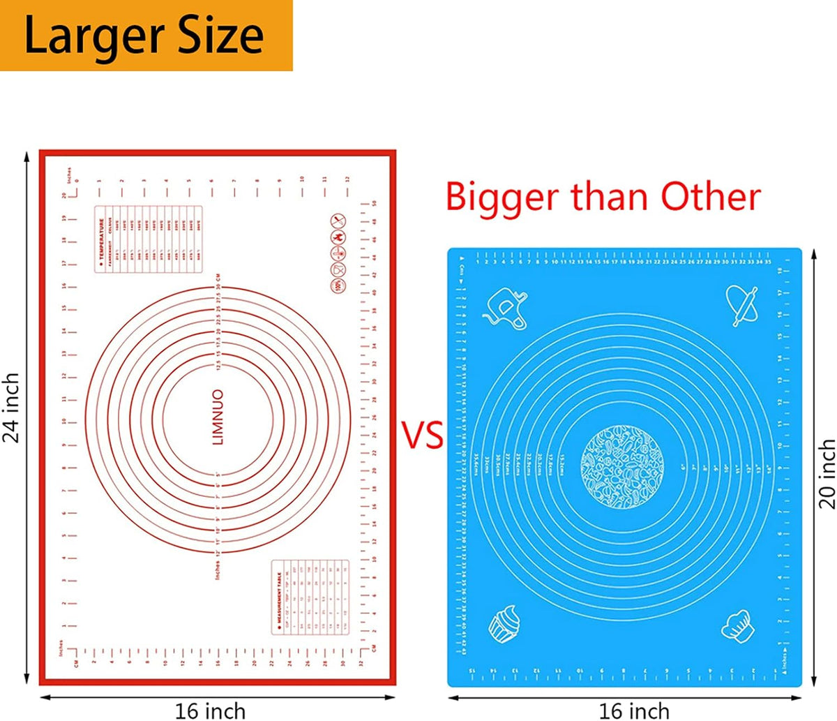 Silicone Baking Mat，Non Stick Rolling Dough with Measurements for Pie Pizza Cookies Fondant Making，Extra Thick Non Slip Silicone Pastry Mat (Red, L-16"×24")