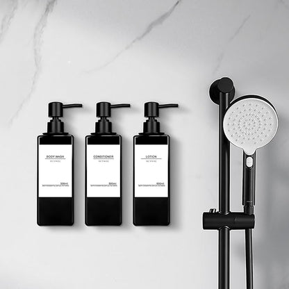 Shampoo Dispenser for Shower Wall, Shampoo and Conditioner Dispenser with 16 Waterproof Labels, No Drill Shower Soap Dispenser Bathroom, Shower Soap Dispenser Wall Mounted 3 Chamber, 17oz,Black