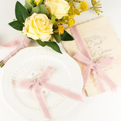 Pink Cotton Ribbon 5/8 Inch Pink 3 Rolls 21 Yards Frayed Edge Fabric Set for Bridal Shower, Baby Shower, Wedding Invitations, Birthday Party & Gift Wrapping