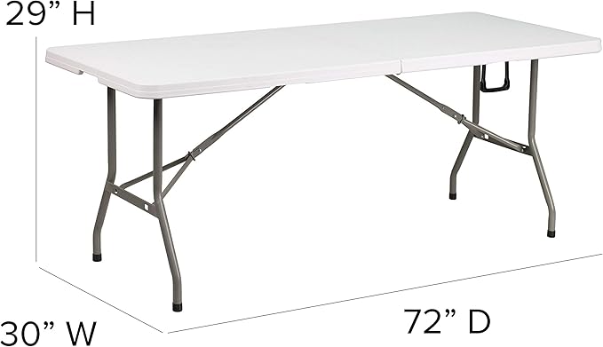Flash Furniture Elon 6' Rectangular Plastic Folding Event Table with Carrying Handle, Bi-Fold Banquet Table for Indoor/Outdoor Events, White