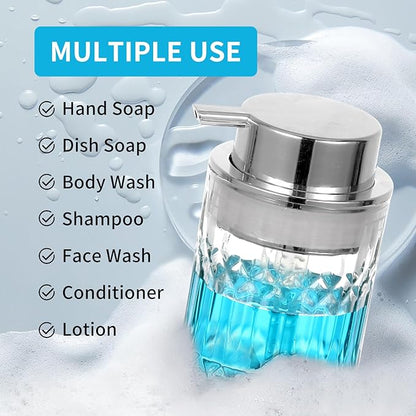 Foaming Soap Dispenser,2 Pack Clear Glass Foam Hand Soap Dispenser for Bathroom, Refillable 8 Fl Oz Foamy Pump Bottle with Large Sliver Pump,Vintage Dish Soap Foam Dispenser