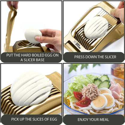 Zoe's Kitchen Good Grip Egg Slicer for Hard Boiled Eggs Heavy Duty Professional Large Aluminum Egg Slicer with Stainless Steel Wires Kitchen Aid Egg, Strawberry Slicer Hard Boiled Egg Cutter (Golden)