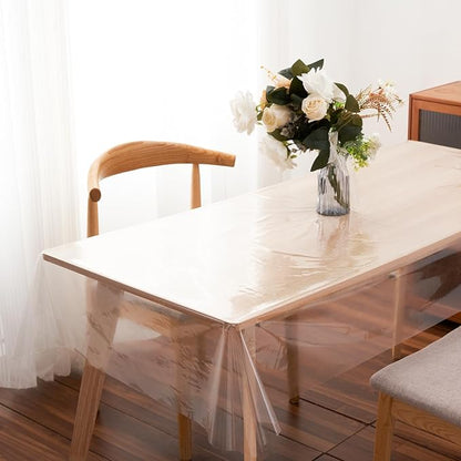 Clear Plastic Tablecloth Protector Rectangle 60x102 inch Waterproof Oilproof Stain Resistant Wipeable Table Cover for Dining Tables