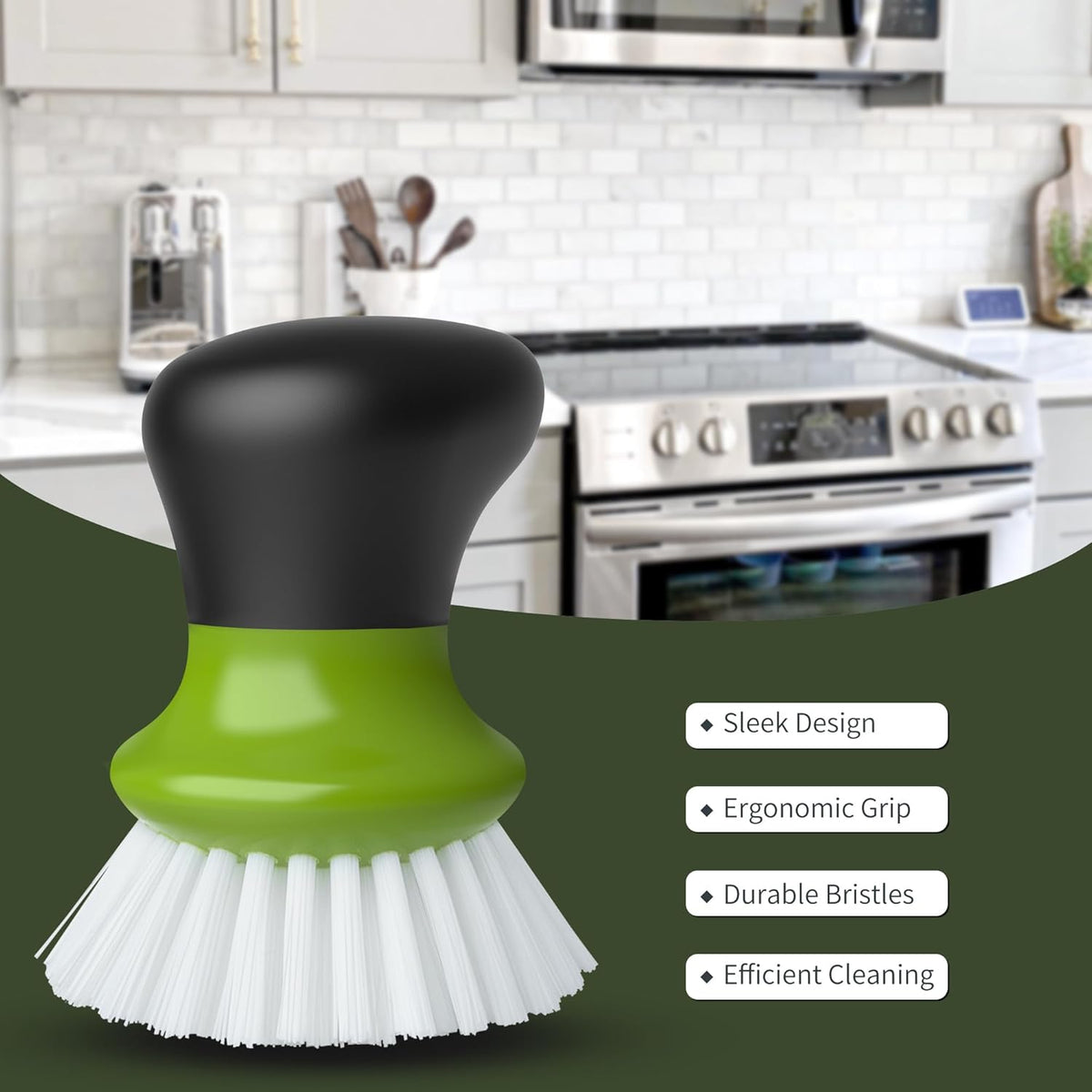 MR.SIGA Dish Scrub Brush, Palm Brush Dish Scrubber with Ergonomic Grip, Kitchen Brushes for Dishes, Green, Pack of 2