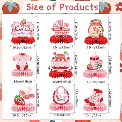 Strawberry Baby Shower Decorations - 9PCS Berry Sweet Baby Shower Decorations Supplies A Berry Sweet Baby Is on the Way Decor Strawberry Honeycomb Centerpieces Baby Shower Party Table Decor
