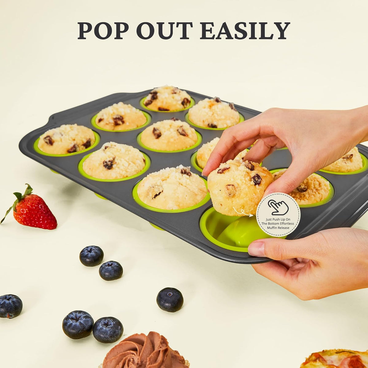 Bronypro Silicone Muffin Pans for Baking with Metal Frame, Egg Bite Maker Silicone Molds, Cupcake Pans 12 Regular Size
