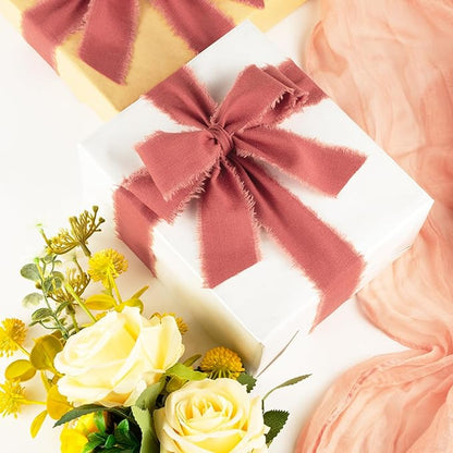 Terracotta Cotton Ribbon 1-1/2 Inch Terracotta 3 Rolls 21 Yards Frayed Edge Fabric Set for Rustic Wedding Decor, Bridal Bouquet Wrap, Boho Bridal Shower, Gift Wrapping, Fall Decor & Thanksgiving