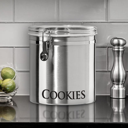 Oggi Jumbo 8" Stainless Steel Cookies Clamp Canister - Airtight Food Storage Container Ideal for Kitchen & Pantry Storage of Cookies or other Bulk