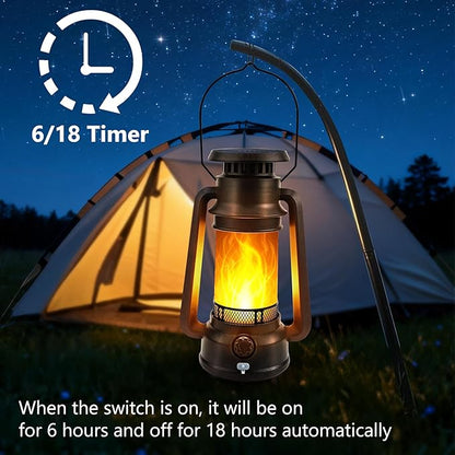 Toodour Solar Lantern Outdoor Lights, 2 Pack Bronze Vintage LED Lantern with 2 Modes, Dual Charging Solar/USB Waterproof Hanging Solar Lights for Camping Patio Garden Yard Porch Outdoor Indoor Decor