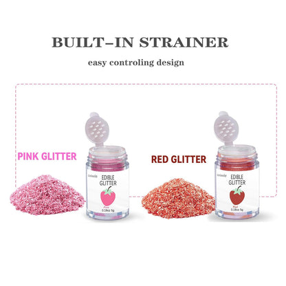 Red Pink Edible Glitter Glimmer Powder for Cakes Drinks - Valentine's Colaele 5 grams Food Grade Luster Dust Metallic Food Decorating Sprinkle Disco