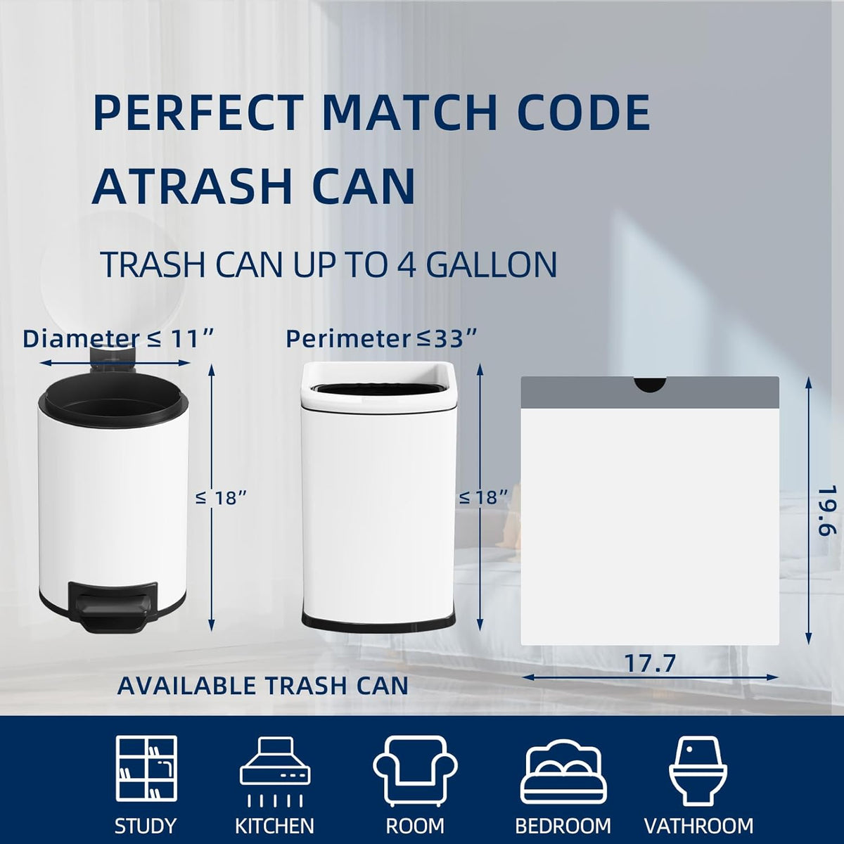 2.6 Gallon Mini Drawstring Trash Bags, Small Garbage Bags by KSSKSS, Code a fit 10-15 Liter, 2.6-4 Gal, White Trash Bin Liners for Home Office Kitchen Bathroom Bedroom, 120 Counts