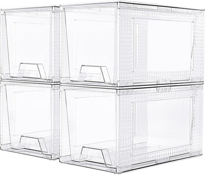 JollyPack 4 Pack Clear Stackable Storage Drawers, Easy to Assemble Multi-Use Bathroom Organizers and Storage, Suitable for Vanity, Bathroom, Makeup, Under Sink, Office, Kitchen and Pantry