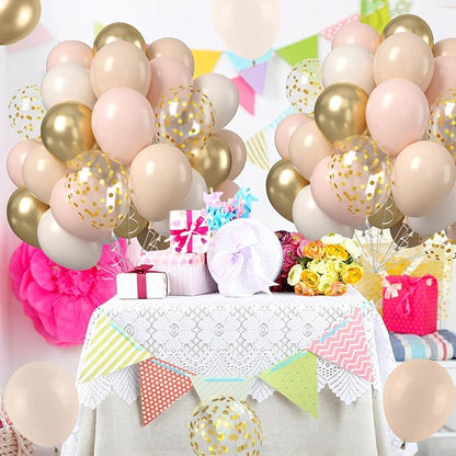 Blush Gold Beige Neutral Balloons, 50pcs 12 inch Double Stuffed Beige Boho Balloons with Metallic Gold Confetti Nude Neutral Cream Balloon for Bridal Baby Shower Birthday Wedding Party Decoration