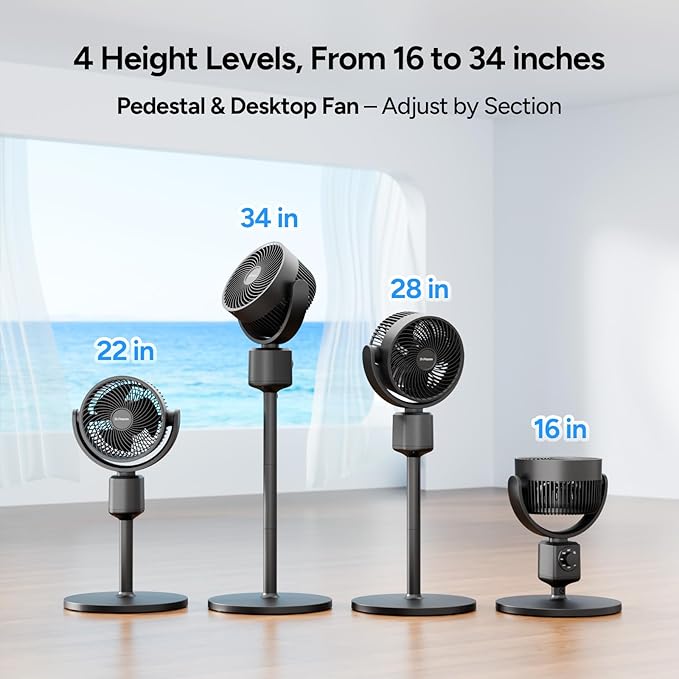 DR.PREPARE Compact Misting Pedestal Fan with Magnetic Mister, Quiet Air Circulator Standing Fan, 16-34" Adj. Height, 70°Auto-Oscillation, 90° Up+10° Down Tilt, 3 Speeds for Small‑Medium Patio Backyard