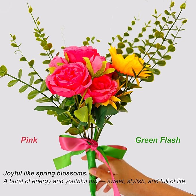 Ribbon 1 Inch, Pink & Green Flash Two-Tone Double Faced Satin Ribbon for Gift Wrapping, Flower Bouquet, Bow, Hair, Wedding, DIY Crafts, Holiday Party Decorations, 30 Yards Total