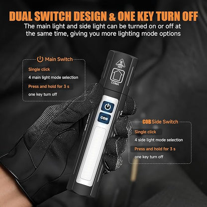 Banral Rechargeable Magnetic Small Flashlights High Lumens - Super Bright Powerful LED Tactical USB C Flashlight, 8 Modes, Dual Button Waterproof Pocket Flash Light for Emergency, Car, Camping