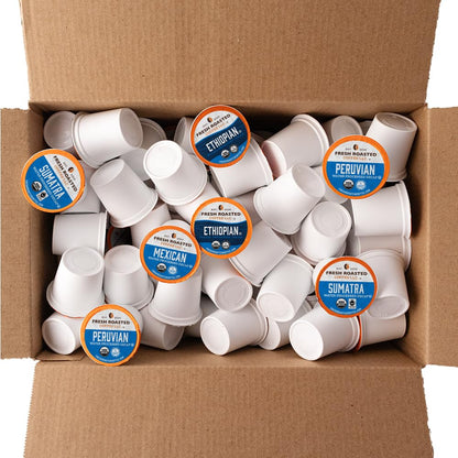 Fresh Roasted Coffee, Organic Variety Pack Water-Processed Decaf K-Cup Pods for Keurig Brewers, Medium Roast, USDA Organic, Kosher, 96 Count Loose Pack