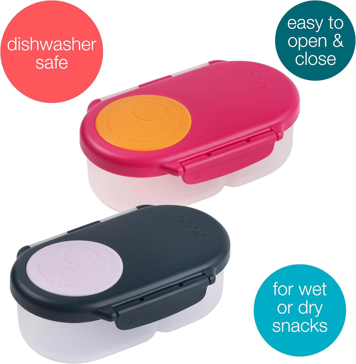 b.box Snack Box (2-pack) Reusable Snack Containers with Lids – Bento Box for Kids & Toddlers, Leakproof Lunch Box