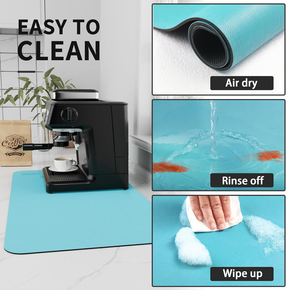 Coffee Mat - Absorbent Hide Stain Rubber Backed Dish Drying Mat for Kitchen Counter - Bar Mats for Countertops Accessories Fit Under Coffee Maker Espresso Machine