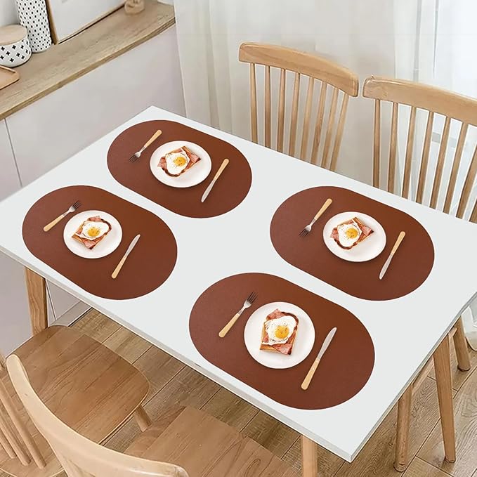Waterproof Placemats Set of 6 Oval,Reversible Faux Leather Placemat Heat Resistant,Anti Slip Washable Table Placemats for Dining Table,Modern Table Protectors(Brown and Grey)