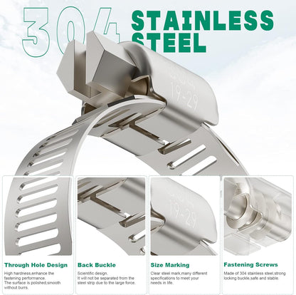 20PCS Hose Clamps Stainless Steel Adjustable 3/4"–1-1/8"(19-29mm) Worm Gear Hose Clamp, Heavy Duty Metal Small Hose Clamps for Automotive, Pipe