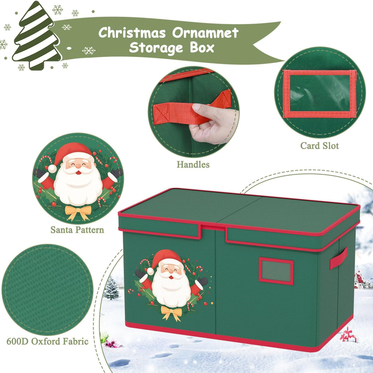 Christmas Ornament Storage Box Christmas Ornament Organizer Storage with Adjustable Dividers Fit 96 of 3 Inch 600D Oxford Fabric Ornaments Storage Container for Holiday Decorations