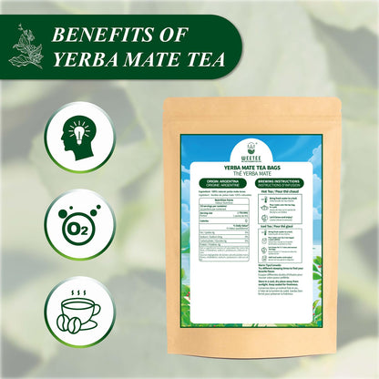 WT WEETEE Yerba Mate Tea Bags 50 Count, Unsmoked, Corn Fiber Pyramid Bags | 100% Natural Yerba Mate from Argentina | Smooth, Robust &amp; Balanced Flavor Perfect Coffee Replacement, Hot or Iced
