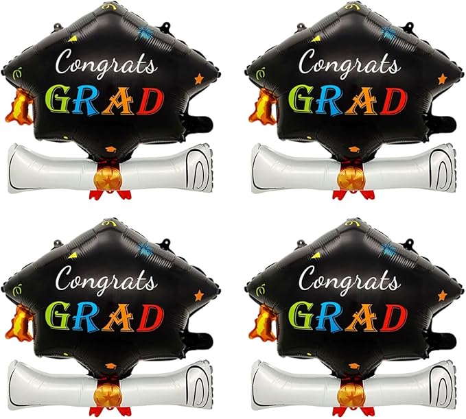 4Pcs Graduation Cap Balloons Congrats Grad Hat Balloons Graduation Balloons for Class of 2026 Party Decorations
