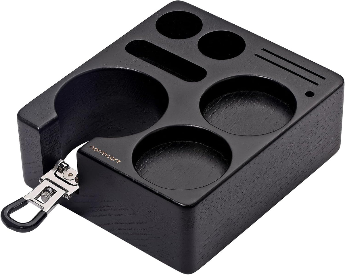 Normcore Espresso Tamping Station, Genuine American Black Ashwood, Coffee Tamper, Distributor, WDT, Puck Screen, Portafilter Holder Stand, Solid Black Ashwood for 58mm Espresso Machine Accessories