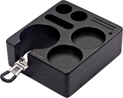 Normcore Espresso Tamping Station, Genuine American Black Ashwood, Coffee Tamper, Distributor, WDT, Puck Screen, Portafilter Holder Stand, Solid Black Ashwood for 58mm Espresso Machine Accessories