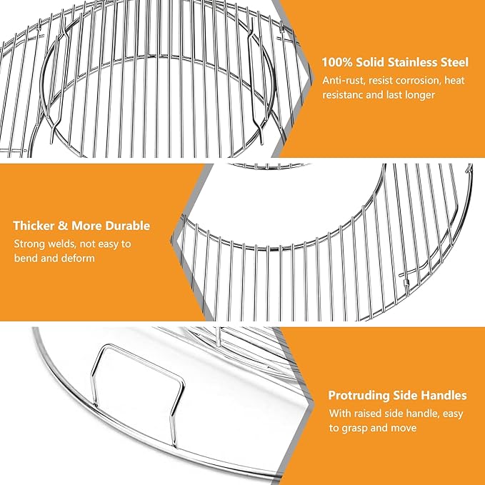 Grill Grates Replacement for Weber 8835, 22.5 inch Charcoal Grills, Kettle, Performer, Master-Touch, Charcoal Smoker, 21.5" Gourmet BBQ System Hinged Stainless Steel Cooking Grate Parts