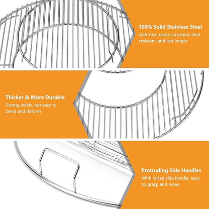 Grill Grates Replacement for Weber 8835, 22.5 inch Charcoal Grills, Kettle, Performer, Master-Touch, Charcoal Smoker, 21.5" Gourmet BBQ System Hinged Stainless Steel Cooking Grate Parts