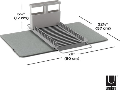 Umbra Udry Rack and Microfiber Dish Drying Mat-Space-Saving Lightweight Design Folds Up for Easy Storage, Over The Sink, Charcoal