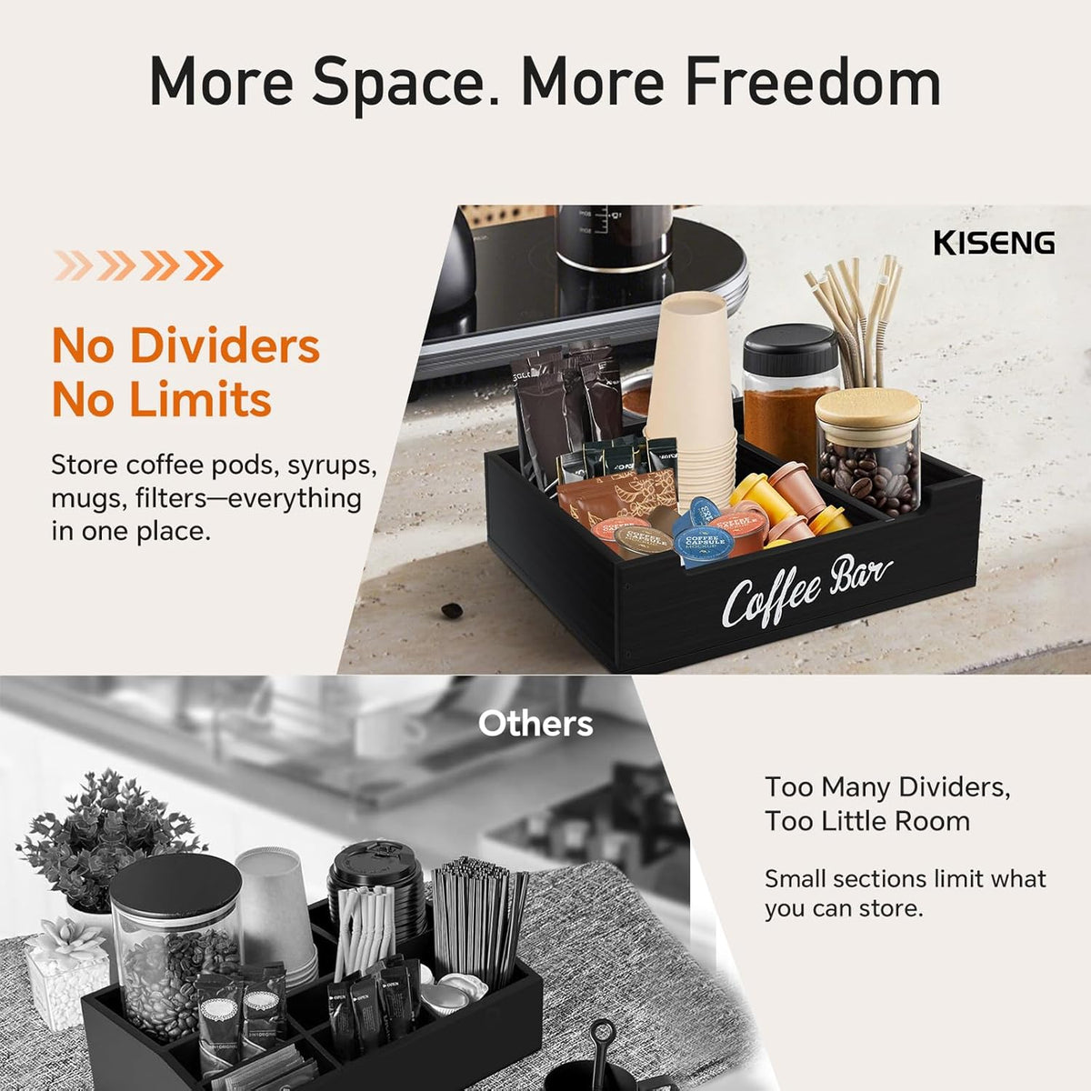 Coffee Pod Bar Station Wooden 14" X 10" X 4" Organizer Box for Countertop, Counter Top Tea Espresso Cup Wood Storage Box, Onyx