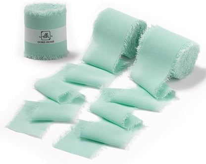 DORIS HOME Mint Green Chiffon Ribbon for Flower Bouquet, 2" x21Yd Fabric Ribbon for Gift Wrapping, Handmade Frayed Ribbon for Wedding, Chiffon Silk Ribbon for Christmas Decorations
