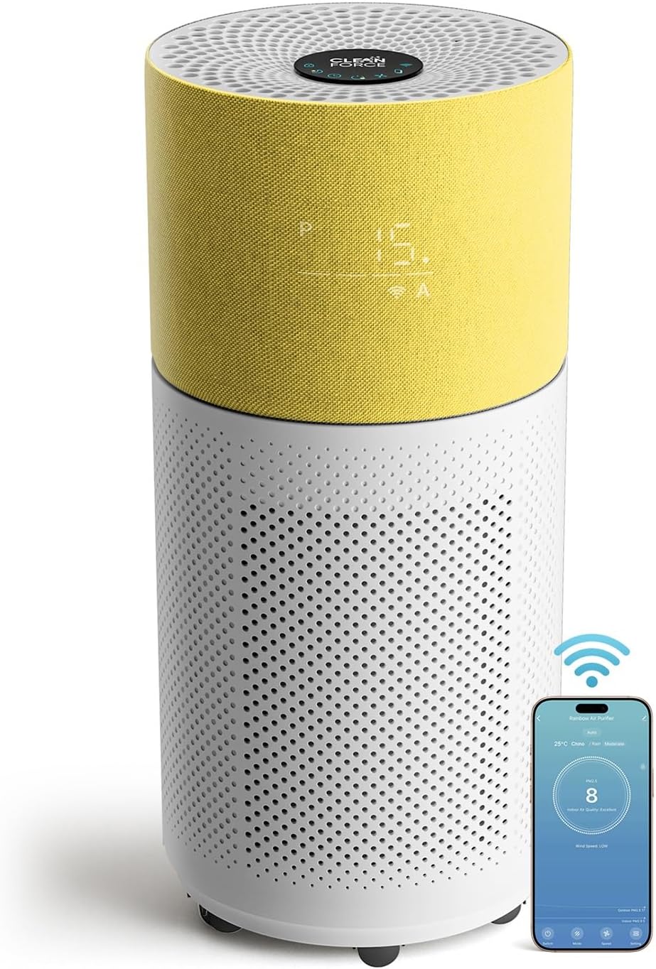 CleanForce Rainbow H13 True HEPA Air Purifier for Home Large Room, Bedroom, up to 2550sqft, Smart App-Control air Quality Monitor, Filters dust Pollen Smoke Odor VOCs