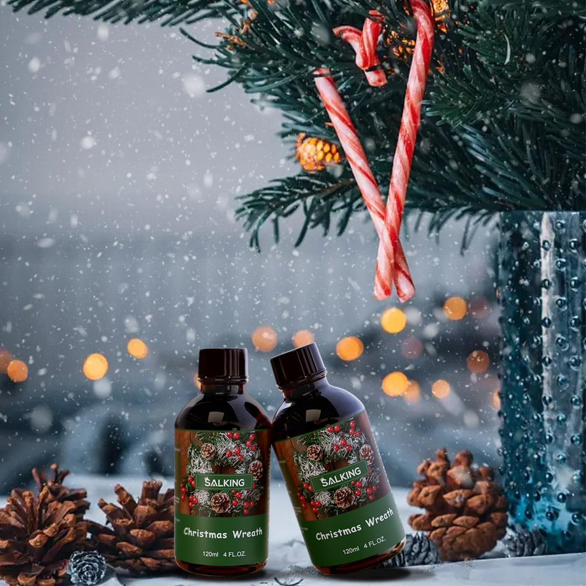 SALKING Christmas Wreath Fragrance Oil, 120ml (4 Fl Oz) Premium Essential Oils for Diffuser, Candle Scents for Candle Making, Soap Making Supplies, Diffuser Oil Scents, Holiday Gifts