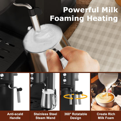 2in1 20 Bar Espresso Machine with Milk Frother, Coffee Latte Cappuccino Maker for Home, Coffee Machine Suitable for Coffee Powder/Capsules