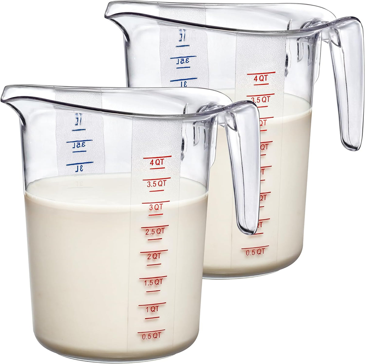 Amazing Abby - Melissa - 128-Ounce Plastic Measuring Pitcher (2-Pack), 16-Cup (4-Quart) Food-Grade Measuring Jug, Unbreakable, Stackable, Dishwasher-Safe, Great for Oil, Vinegar, Flour, and More
