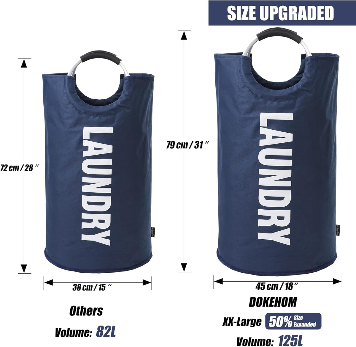 DOKEHOM 125L X-Large Collapsible Washing Laundry Basket Bag (7 Colors) for Bedroom, Fabric (Dark Blue, XL)