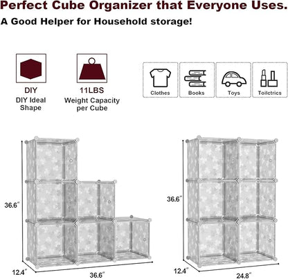 C&AHOME Cube Storage Organizer with Doors, 6-Cube Shelves, DIY Plastic Modular Bookshelf, Closet Clothes Storage Shelving Ideal for Bedroom, Living Room, Clover Embossed, Transparent