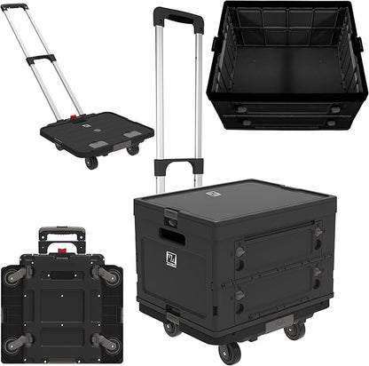 Wellmax WM99800BK Rolling Crate Cart with Wheels, Foldable Utility Cart for Teachers, Shopping, Office | Silent Wheels, Aluminum Handle, 132 lbs Capacity – Black