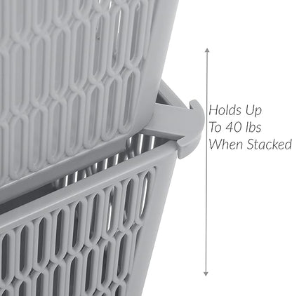 Simplify 4Pk Large Slide 2 Stack It Tote Basket | Storage & Organization | Open Bins with Stackable Capability | Bathroom | Crafts | Pantry | Playroom | Office | Grey (KIT-25930-GREY-4PK)