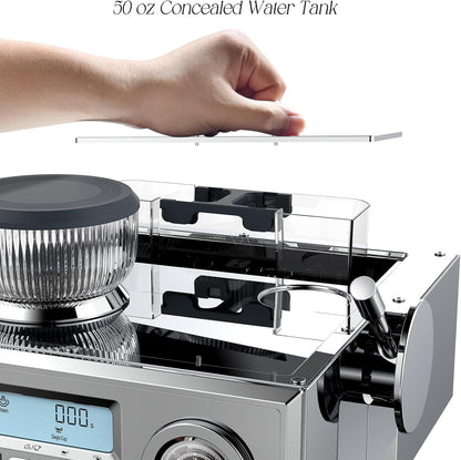 Espresso Machine with Grinder, 58mm Dual-Boiler Semi-Commercia Coffee Maker 20 Bar Professional with Milk Frother Steam Wand for Cappuccino, Barista LCD Display for Home, Stainless Steel