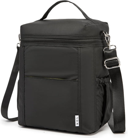 NOL Natural Organic Lifestyle Insulated Lunch Bags for Women Cooler Bag Lightweight Nylon Waterproof Lunch Box For Work (Black, Large)