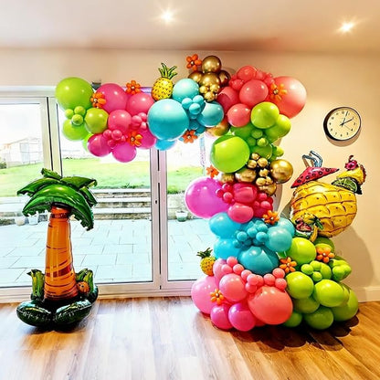 Lukiituke Tropical Balloon Arch Kit, 134Pcs Summer Balloons, 4Sizes Hot Pink Yellow Orange Lime Green Teal Rainbow Balloon for Summer Hawaiian Birthday Pool Party Decorations