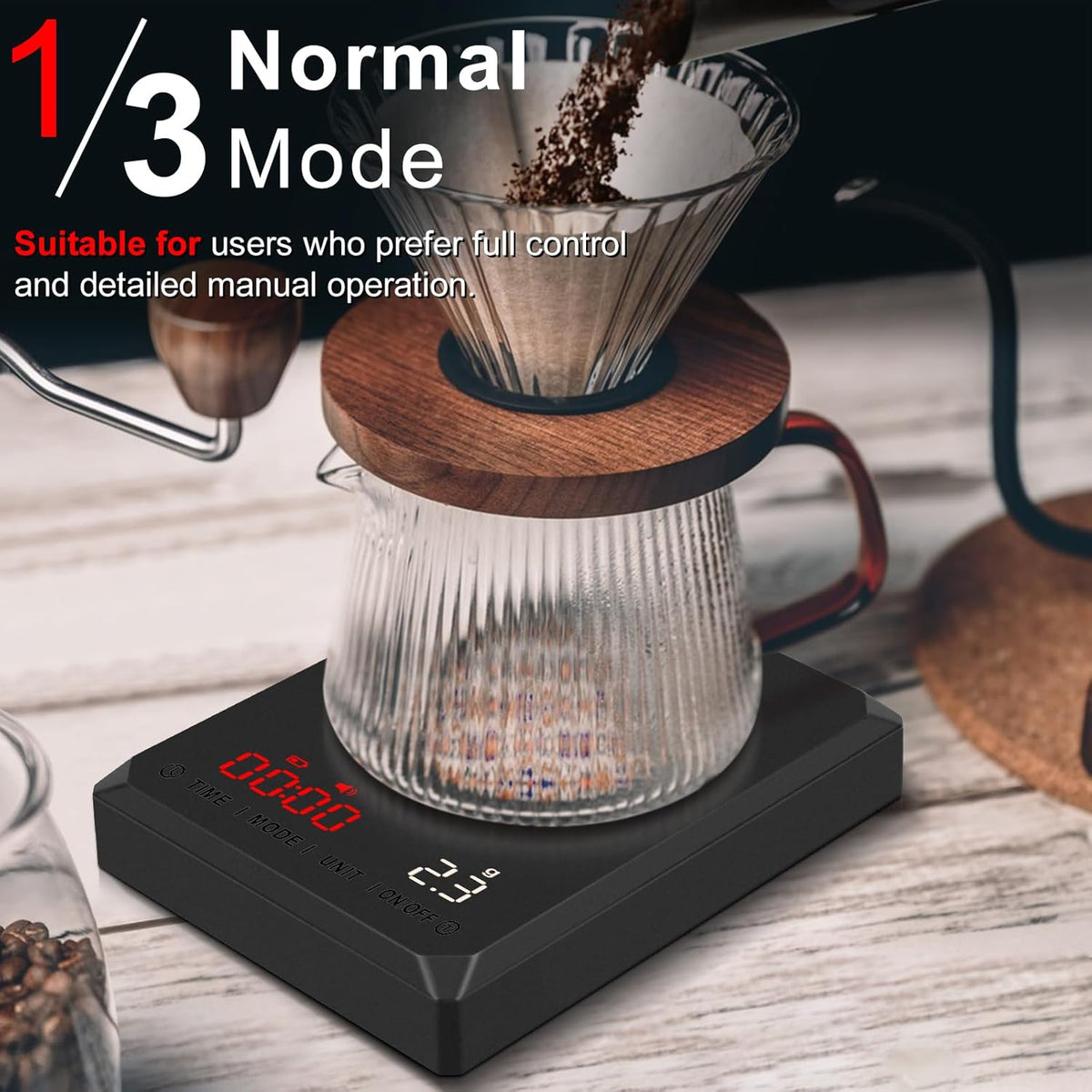 Fuzion Mini Coffee Scale with Timer - Espresso Scale Rechargeable 2kg x 0.1g Accuracy, 3-Mode Timer, LED Display, Digital Coffee Scale for Pour-Over